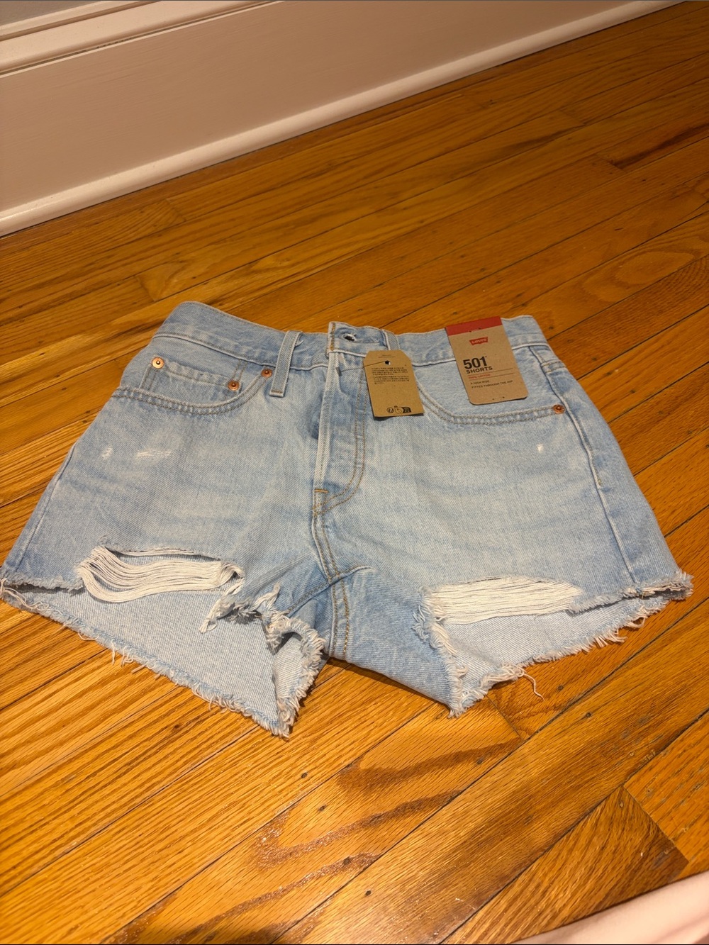 Levi's Light Blue Distressed Denim Cutoff Shorts